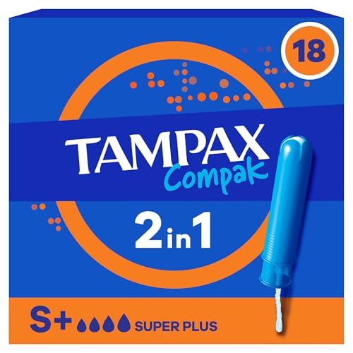 Tampax Compak Super Plus - Tamponi con applicatore, 18 unità, protezione e comfort durante il tuo periodo