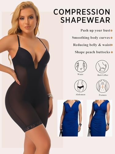 Image of JOYSHAPER Bodysuit for Women Tummy Control Deep U Plunge Shapewear Backless Full Body Shaper Strapless Corset Body Suit Top