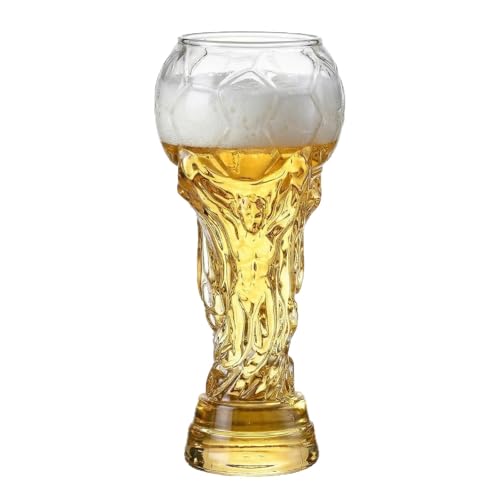 Soccer Glass Beer Mug 500ml 16oz Football Beer Glass World Cup Champion Trophy Shaped Beer Tumbler Party Watch 2026 World Cup Gifts for Soccer Fans