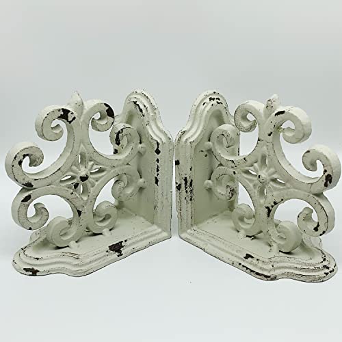 Decorative Bookends, Cast Iron Book Ends For Shelves, Set Of 2 Heavy Duty Bookend Supports Book End Book Holder (Antique White) #TOP3