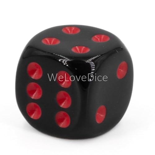 W6 Würfel (16mm) in schwarz/rote Punkte - Made in Germany - WeLoveBeads - 5 Stück