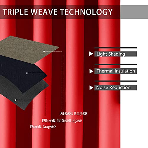 Mrtrees Christmas Blackout Short Tier Curtains, Kitchen Tiers Room Darkening, Triple Weave Cafe Curtains Bathroom Small Window Curtain Treatment Set Grommet Top(2 Panels, 42X36 Inches, Red) #TOP2