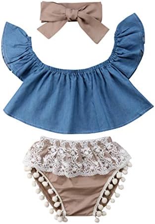 Cute Baby Girls Short Sleeve Blouse Tube Top+High Waist Pom Pom Short Pants