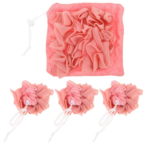 HAMPPLIES 4 Pezzi Spugne Esfolianti da Doccia in Rete Arancione Spugne Bag per Sapone Spugna Corpo per Pulizia Delicata Schiuma Abbondante e Rapida Asciugatura per Uso Familiare