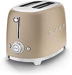 SMEG 2 Grille-pain à tranches avec 6 Préréglage et fonction de dégivrage et bac à croûte amovible TSF01CHMUS, Champagne Matte