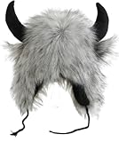 Faux Fur Trooper Hat for Women Men Furry Buffalo Hat with Horns Furry Earmuff Winter Trooper Caps Fluffy Earflap Cap 2025