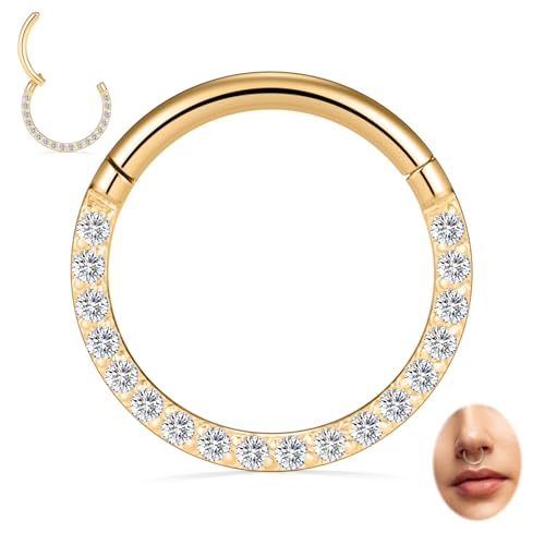 Gold Septum Rings Daith Piercing Jewelry 16G Septum Clicker Conch Piercing Jewelry 316L Surgical Steel Hinged Segment Seamless Clicker Nose Hoop Ring Tragus Cartilage Helix Rook Lobe Earring 8mm