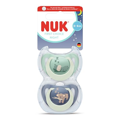 NUK Star Night & Day Baby Schnuller | 0-6 Monate | im Dunkeln leuchtend | BPA-freies Silikon | Koala blau | 2 Stück