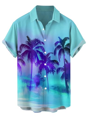 DRESSFO Matchable Couples' Outfit Blue Coconut Tree Print Men's Shirt Or Women's Spaghetti Strap Dress2