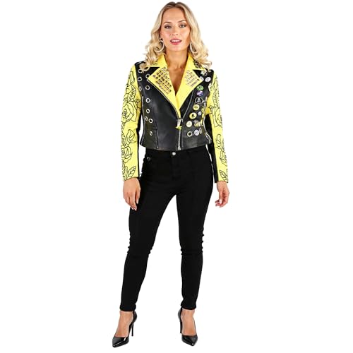 ForherNYC Women's Faux Leather Moto Jacket with Pins, Studs, Belt & Floral Sleeves – Regular, Plus - 81648