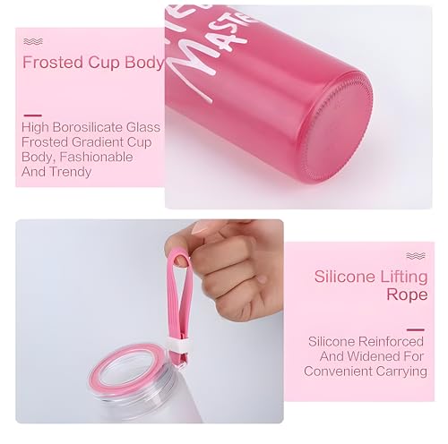 Image of Set of 2, 400 ml Each Glass water bottle, with Leak-Proof Airtight Plastic Lid for Water, Smoothie, Juices - Reusable Glass Food Grade Airtight Travel Drinking Fridge Bottles (White + Pink)