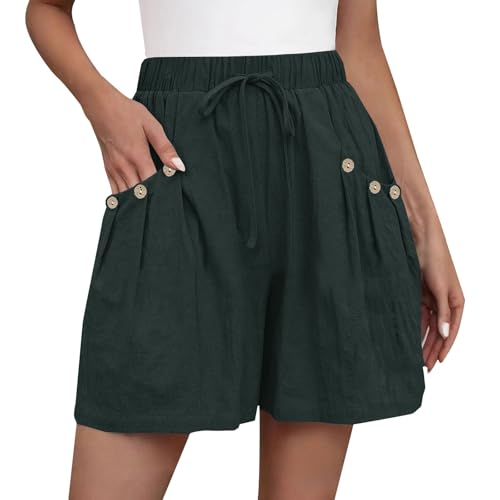 Pantalones cortos de lino para mujer, pantalones de playa casuales de verano con bolsillos, cintura elástica, sueltos, pierna ancha, pantalones cortos de color sólido, pantalones cómodos, Gn2., XXL