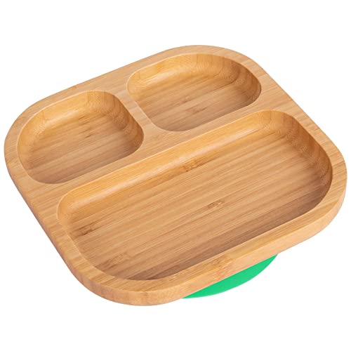 Tiny Dining Baby Plate with Suction Cup - Segmented - Green - Divided Non-Slip Bamboo Self-Feeding Baby Weaning Plate for Babies, Toddlers, Children