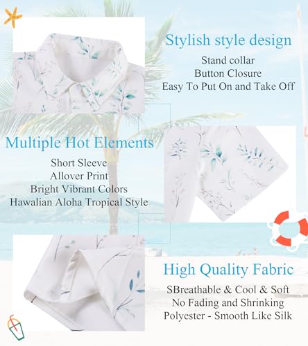 Image of uideazone Boys Size 7-8 Watercolor Botanical Button Down Shirts - Kids Green Leaf Print Short Sleeve Casual Shirt Minimalist Floral Shirt Perfect for School,Family Gathering,Spring Outdoor Activities