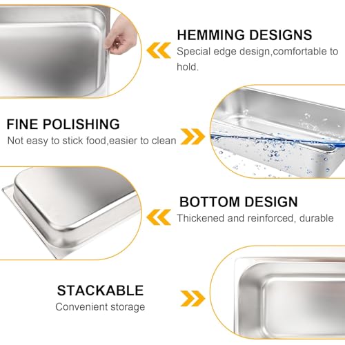 Image of VOISEN Hotel Pans with Lids 2 Pack 1 /1 Size 6 inch Deep | 1.2mm Thick Hotel Pans Full Size, Steam Table Pan for Catering Buffet Chafing Dish Pan,20.87 inchx12.8 inchx6 inch