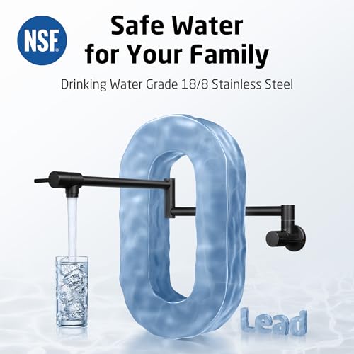 KES Pot Filler Black, Pot Filler Faucet Wall Mount with Heat-Resistant Cartridge, Kitchen Sink Pot Filler Faucets with Double Joints Swing Arm Wall Mount, Stainless Steel No Lead, KN926S24-BK by KES - Image 5