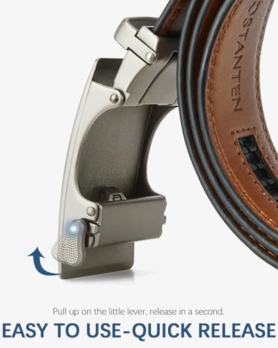Image of BOSTANTEN Ratchet Belts for Men Leather Trim to Fit 1 3 /8 inch Gift Boxed
