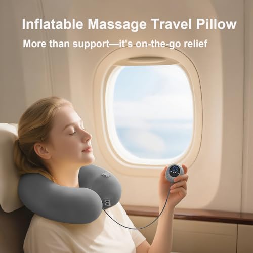 Inflatable Massage Travel Pillow for Airplane, Inflatable Travel Pillow with 6 Massage Modes and Compact Bag, U Shaped Neck Pillow for Airplane, Traveling, Train, Car, Sleeping, Office - Image 9
