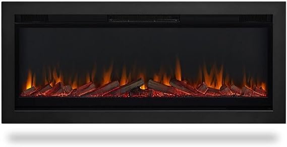 BOWERY HILL Mid-Century 49 Wall Mounted Electric Fireplace Mantel Heater with Remote Control, Adjustable Led Flame, 1500W Insert in Black