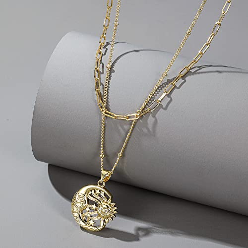 Bermro 18K Evil Eye Necklace Ojo Turco Pendant Necklace Gold Plated Sun Moon Star Necklace For Mother （23-2D #TOP2