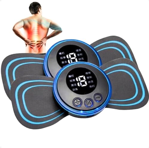 Kit 2 Mini Massageadores, Preto E Azul, Portátil, Display Digital Led, Recarregável USB, para Relaxamento Muscular,1Care