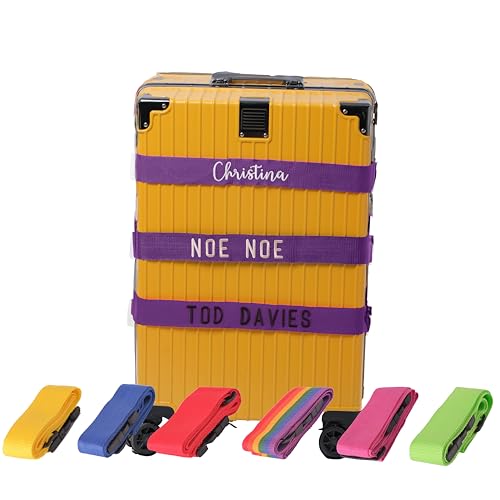 Customized Embroidered Luggage Strap - Personalized Name/Text, Adjustable Secure Suitcase Belt for Easy Identification, for Travelers (Purple)