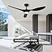 Roomratv Ceiling Fans with Lights and Remote Control,Quiet Noiseless Reversible DC Motor,6 Speeds,Timers, 3 CCT, Indoor Use, Plastic Blades,52 Inch Black Modern Ceiling Fan for Bedroom Living Room