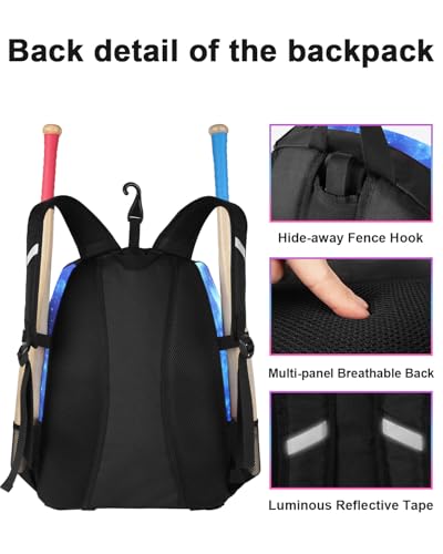 Image of MATEIN Softball Bag, Lightweight Baseball Backpack with Shoe Compartment, Baseball Bag with Fence Hook for TBall Bat & Equipment, Softball Gifts Catchers Backpack for Women Fit Catcher's Mitt, Helmet