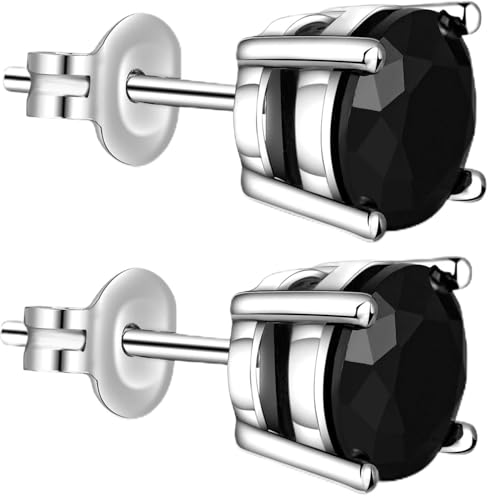 Boucles D'oreilles Homme Femme Noir Argent Pour Femmes Hommes Diamant Boucle Doreille Hypoallergéniques 5A Zircon Cubique 7mm