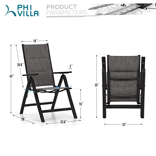 Phi Villa Patio Folding Sling Dining Chairs Set Of 2, Aluminum Outdoor Padded Sling Reclining Chairs With Adjustable High Backrest For Porch, Poolside, Yard #TOP1