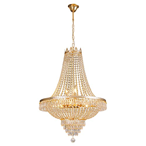 SHATUOA Luxury Crystal Chandelier, Modern Gold/Silver French Empire Crystal Ceiling Chandelier LED...