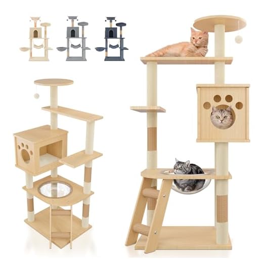 JUPPLIES Árbol Rascador para Gatos 141 cm – Torre de Actividades con 5 Plataformas, 2 Nidos, 1 Canasta Central y 1 Caseta - Postes de Sisal y Base Estable 50 × 40 cm - Ideal para Hogares (Madera)