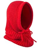 Winter Hat Knit Balaclava Hooded Scarf Head Cover Beret Neck Ski Warmer Unisex Red