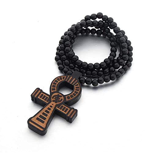 COLORFUL BLING African Egyptian Ankh Cross Pendant Handmade Wooden Beads Protection Coptic Ankh Necklace Religious Hip Hop Jewelry for Men Women2