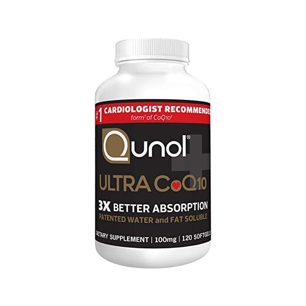 Qunol-Ultra-CoQ10-100mg-3x-Better-Absorption-Patented-Water-and-Fat-Soluble-Natural-Supplement-Form-of-Coenzyme-Q10-Antioxidant-for-Heart-Health-120-Count-Softgels Qunol CoQ10 100mg Softgels, Ultra CoQ10 100mg, 3x Better Absorption, Antioxidant for Heart Health & Energy Production, Coenzyme Q10 Vitamins and Supplements, 4 Month Supply, 120 Count