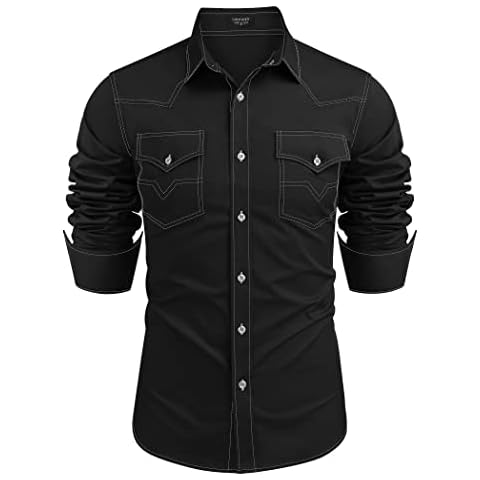 COOFANDY Mens Shirt Western Cowboy Long Sleeve Cotton Casual Button Down Work with Pockets Cover