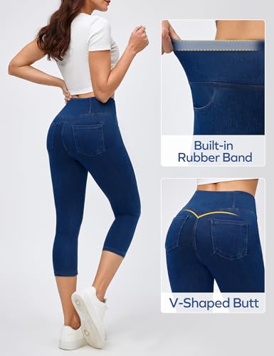 Ewedoos Jeggings for Women Pull on Capri Jeans High Waisted Stretchy Denim Jeans Capri Jeggings with Pockets Trendy Casual4