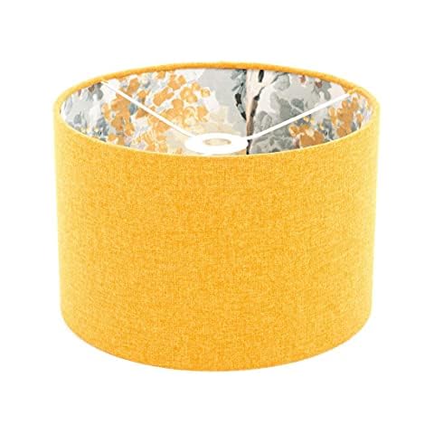 Yellow LAMPSHADE Handmade in UK Silver Birch Tree Lampshade Mustard Lampshade Gorgeous Linen Fabric Yellow Drum Vintage Retro Lamp Shade Cover