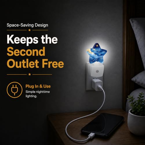 Image of Night Sky Plug in Star Night Light, Night Light with Sensor for Kids Nursery Bedroom, Decorative Soft Glow Lamp for Hallway Bathroom, Energy Saving