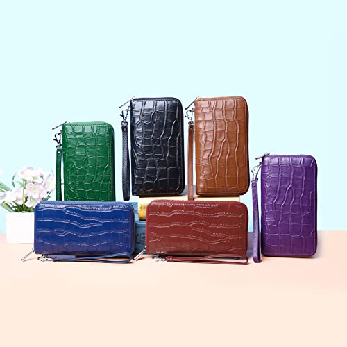Utenwat Womens Wallets Large Capacity Rfid Blocking Genuine Leather Wallet For Women Zip Clutch Card Holder With Wristlet Purple #TOP5