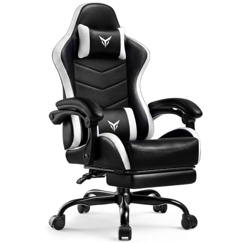 Image of LUCKRACER Gaming Chair, Comfy Computer Chair w /Footrest for Adults, White