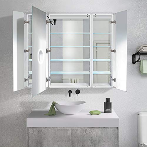 Krugg Led Tri-View Medicine Cabinets With Defogger, Dimmer, 3X Makeup Mirror, Outlet & Usb (48 X 42 Left Right Right) #TOP1