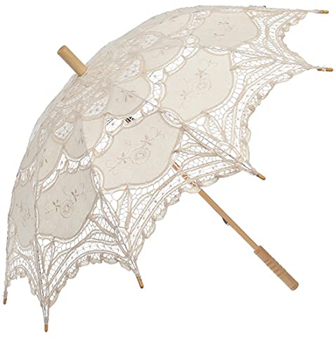 SQOIKOS Parapluie en dentelle ivoire vintage pour mariage, décoration photo, goûter, taille adulte