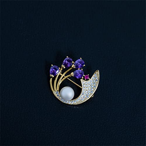 Broche de flor lila para mujer con cristales de 2,8 x 2,5 cm 6