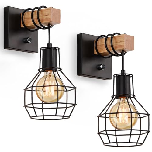 Set of 2 Industrial Wall Sconces with Dimmer ON/Off Switch, Farmhouse Wall Mount Light with Metal...