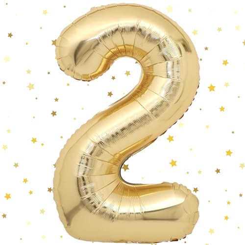 VUCDXOP Foil Palloncini Numeri 2, 101 CM Oro Champagne Palloncini Compleanno 2, Numeri Gonfiabili Palloncini 2, Compleanno Gonfiabili Pallone per Anniversario, Decorazione Feste di Palloncino