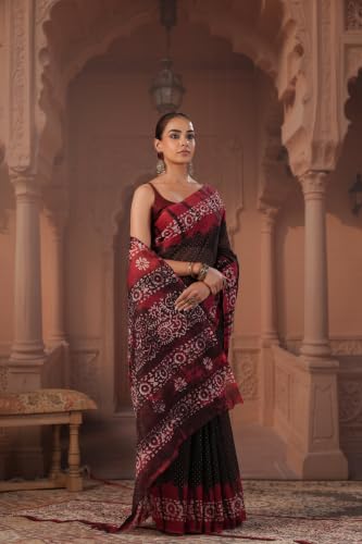 Image of TAMAIRA FASHION Mulmul Pure Cotton Saree For Woman Batik Printed|Office Wear Daily Wear Sarees For Women Without Blouse Piece (Available in 13 Colours)