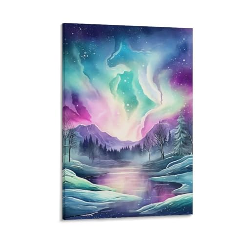 Aurores boréales en Norvège sur toile pour salon moderne