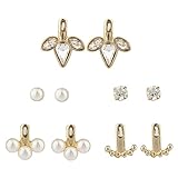 Lux Accessories Goldtone imitation Pearl Crystal Rhinestone Ear Jacket Multi Earrings 5PCS
