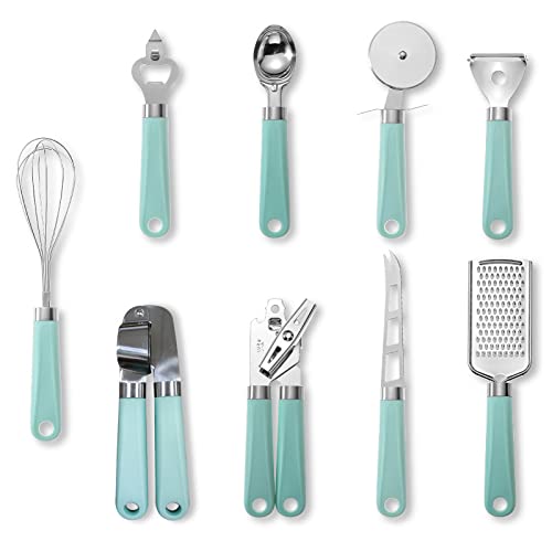 Set ustensiles de cuisine 9 pièces avec ouvre-boîte et presse-ail en plastique